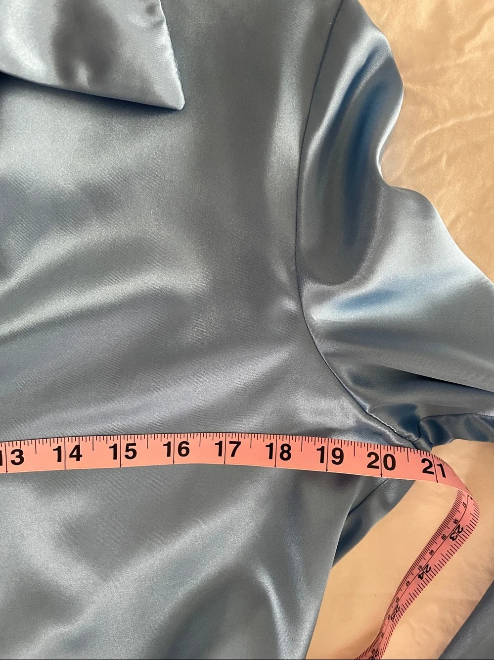 KASPER Satin Button Up Blouse Top Sky Blue Long Sleeve pre owned - Picture 5 of 8